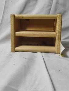 lot 34970 image: Wooden multi-tier desktop organizer, letter and card holder.