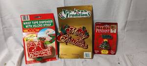 lot 34956 image: Christmas tree light-up pendant, Merry Christmas decor, wrist tape dispenser with velcro strap