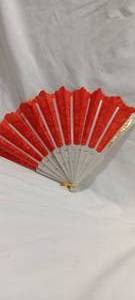 lot 35104 image: Red, cream and gold hand fan