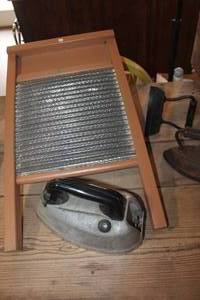 lot 4447 image: Vintage Washboard, Sad Iron and More