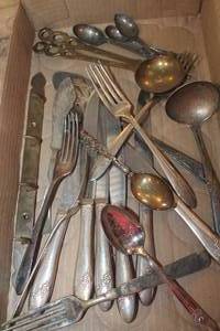 lot 4572 image: Flat of Misc. Silverware and More