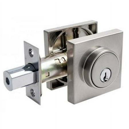 lot 62483 image: Pamex FDSP1 Square Low Profile Single Cylinder Deadbolt Grade 3 with KW1 Keyway  Satin Nickel