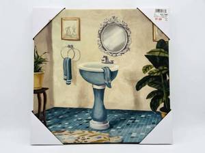 lot 64017 image: 12in Teal Tile Bathroom Sink Wall Art Canvas