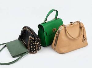 lot 64023 image: Handbags Lot - Green Structured, Black Studded, Beige Snakeskin (4pc)