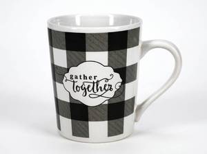 lot 64032 image: Greenbrier International Plaid Coffee Mugs 16-oz.