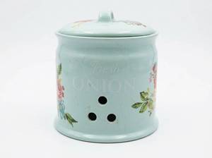 lot 64060 image: The Pioneer Woman Stoneware Covered Onion container w Floral Design