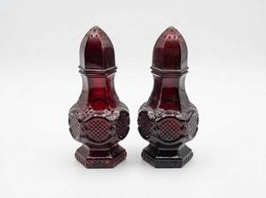 lot 64068 image: Pair of Dark Red Glass Salt and Pepper Shakers