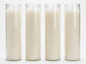 lot 64069 image: Set of four Prayer Candles Clear Glass White Wax 8 Inch