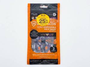 lot 64097 image: Al-Shields 3-Ply Disposable Face Mask Kids Size Halloween 5-Pack