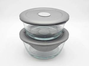 lot 64116 image: Pyrex Glass Bowls with Gray Lids �� Set of 2