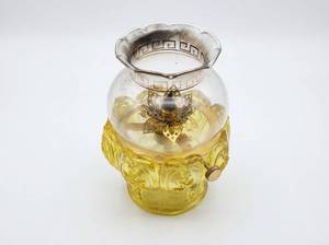 lot 64120 image: Vintage Brass & Glass Oil Lamp with Yellow Bottom