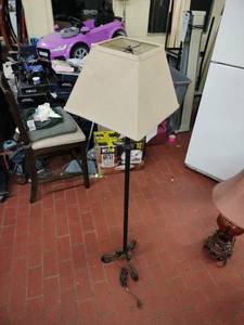 lot 25847 image: Floor Lamp with Cream Linen Shade