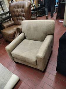 lot 25869 image: Upholstered Armchair w Rolled Arms Cream Fabric