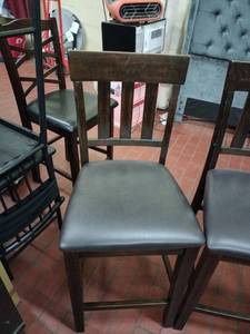 lot 25884 image: Bar Height Dining Chair Dark Wood Frame Padded Seat