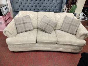 lot 25891 image: Cream Upholstered Sofa with Rolled Arms