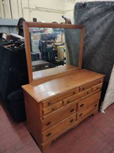lot 25892 image: Wood Dresser with Mirror and 9 Drawers