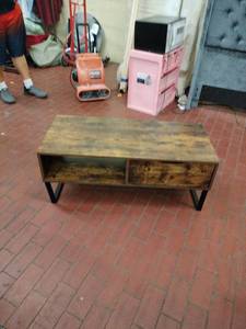 lot 25893 image: Industrial Wood Coffee Table w Storage Drawer
