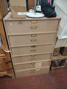 lot 25909 image: Lateral File Cabinet 6-Drawer Beige Wood