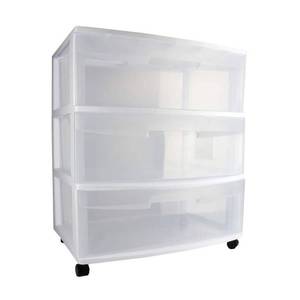 lot 25917 image: Sterilite Wide 3-Drawer Rolling Storage Cart