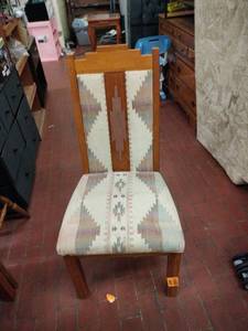 lot 25919 image: Wooden Dining Chair w Geometric Upholstered Seat