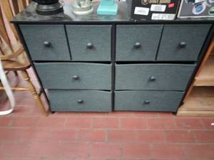 lot 25921 image: Gray Upholstered 8-Drawer Dresser Chest