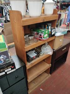 lot 25928 image: Wooden Shelving Unit w Four Open Shelves