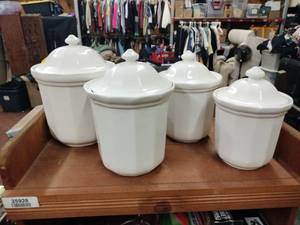 lot 25929 image: White Ceramic Covered Canisters Set of 4