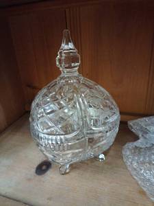 lot 25937 image: Cut Crystal Footed Candy Dish with Lid
