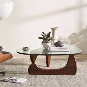 lot 25844 image: mid-century modern style Glass Top Coffee Table with Wood Base