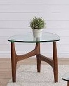 lot 25846 image: mid-century modern style Glass Top End Table with Wood Base