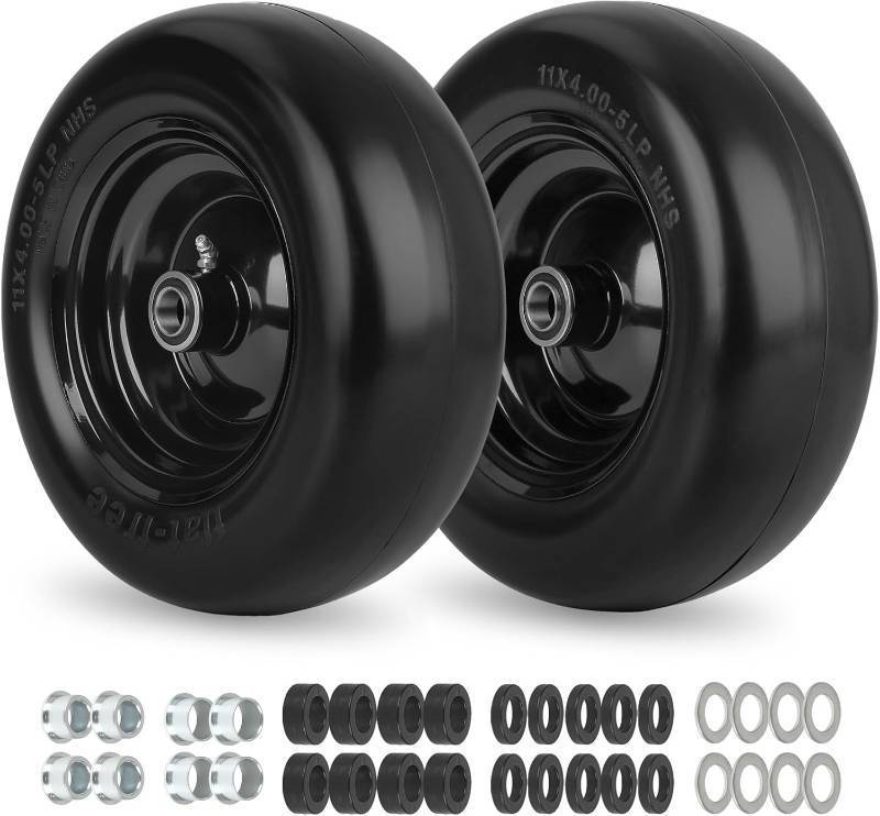 lot 471516 image: 11x6.00-5 Flat Free Lawn Mower Tires and Wheel, 11x6-5 Smooth Front Tire for Zero Turn Mower with 12 or 34 or 58 Bearing Bore, 3.4-7.5 Hub.