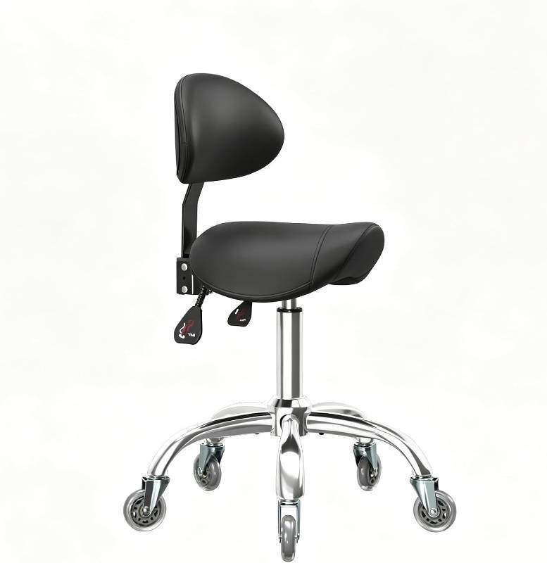 lot 161618 image: Saddle Stool with Back Support, 350LBS Ergonomic Rolling Chair, Black