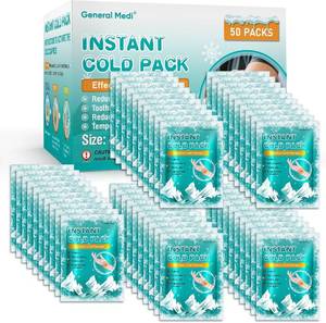 lot 152281 image: General Medi Instant Ice Cold Pack (4x 5.5)   50 Packs Disposable Cold Therapy Ice Packs for Pain Relief, Swelling, Inflammation, Sprains, Toothache   for Athletes & Outdoor Activities