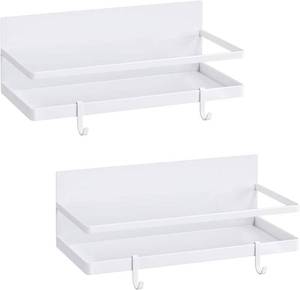 lot 152283 image: Magnetic Spice Rack, Thipoten Strong Magnetic Shelf with 2 Removable Hooks, Perfect Space Saver for Small Kitchen Apartment, Awesome Metal Cabinet for Holding Spices, Jars, Salt (White, 2Pack)