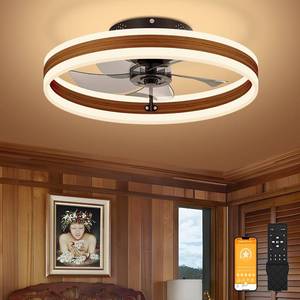 lot 152293 image: VOLISUN Low Profile Ceiling Fans with Lights and Remote, 19.7in Farmhouse Ceiling Fans with Light Flush Mount, 3000K-6500K Dimmable Fandelier LED Fan Light, Bladeless Ceiling Fans for Bedroom