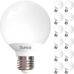 lot 152305 image: Sunco 12 Pack G25 LED Light Bulb, Globe, Vanity Bathroom Mirror, 6W40W