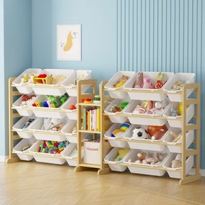 lot 251740 image: Retails for $130 Toy Storage Organizer with 9 Shelves & 24 Bins, Kids Bookshelf and Bin Shelf for Bedroom, Playroom Organization and Decor