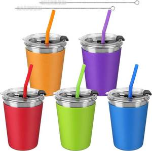 lot 251746 image: 5Pack Kids Cups with Straws and Lids Spill Proof, 12oz Toddler Straw Cups