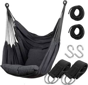 lot 351934 image: Hammock Chair Hanging Rope Swing Seat for Indoor Outdoor, Sturdy Cotton Weave Hammock Swing, Max 300Lbs Hanging Hammock Chair (Pole and Pillows NOT Included, Gray)