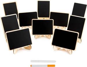 lot 351940 image: DSTELIN 10 Pack Mini Chalkboards Signs with Easel Stand, Small Rectangle Chalkboards Blackboard, Wood Place Cards for Weddings, Birthday Parties, Message Board Signs and Event Decoration