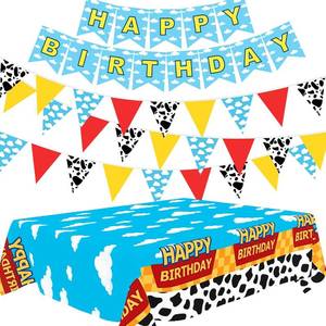 lot 351958 image: Cartoon Story Party Decorations Happy Birthday Banner Tablecloth