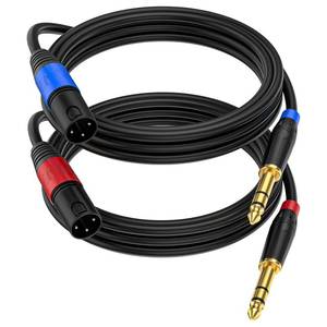 lot 351962 image: (2Pack  6.6 FT) XLR Male to 14 Inch (6.35mm) TRS Mono Jack Microphone Cable, Balanced 3 Pin XLR to Quarter inch TRS Plug Mic Cord for Dynamic Microphone