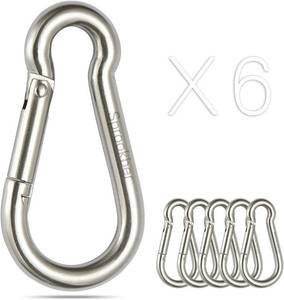 lot 351965 image: sprookber Stainless Steel Spring Snap Hook Carabiner - 304 Stainless Steel Caribeener Clips, Set of 6