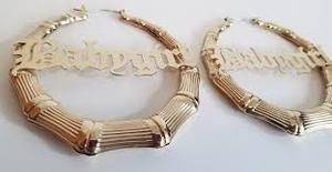 lot 351967 image: BabyGirl Nameplate Bamboo Hoops   Camille Design SF