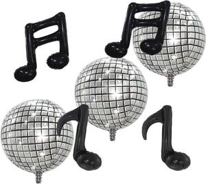 lot 351973 image: FBQ 18 Inch Silver Disco Balloon Black Music Note Balloons Music Themed 70s 80s 90s Band Party Decorations Supplies