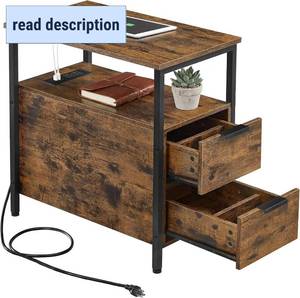 lot 152299 image: VASAGLE Side End Table with Charging Station, Slim Nightstand with Storage