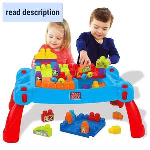 lot 152302 image: Mega Bloks First Builders Build n Learn Table - Portable Folding Table Building Set - Includes Over 20 First Builders Blocks and Two Rolling Wheelbases