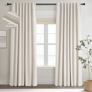 lot 161622 image: Topfinel 90 Inches Long Full Blackout Linen Curtains for Bedroom, Pinch Pleat Black Out Curtains, Viral Farmhouse Modern Lined Track Drapes 2 Panels Set for Living Room Sliding Door Winter