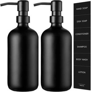 lot 161627 image: GMISUN Black Soap Dispenser, 2 Pack Matte Black Hand Soap Dispensers Bathroom with Stainless Steel Pump, 17 Fl Oz Glass Dish Soap Dispenser Set for Kitchen, Modern Liquid Soap Bottle with Labels