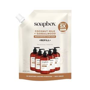 lot 161639 image: Soapbox Liquid Hand Soap Refill, Coconut Milk & Sandalwood - 64oz Refill Pouch (Pack of 1)